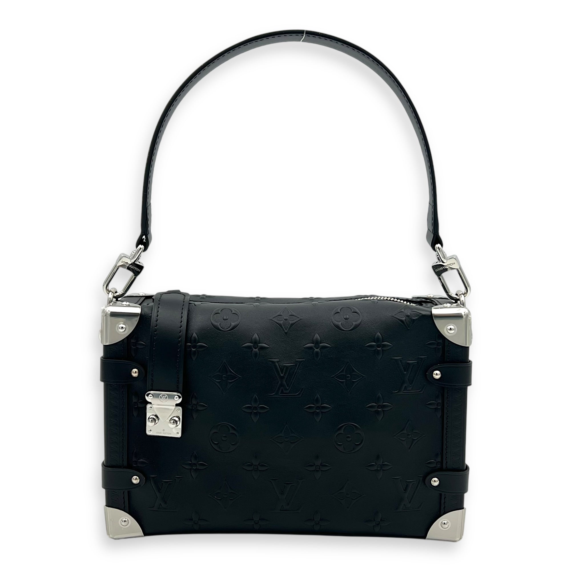 Side Trunk Black Crossbody Bag in Calfskin, Silver hardware - Image 11