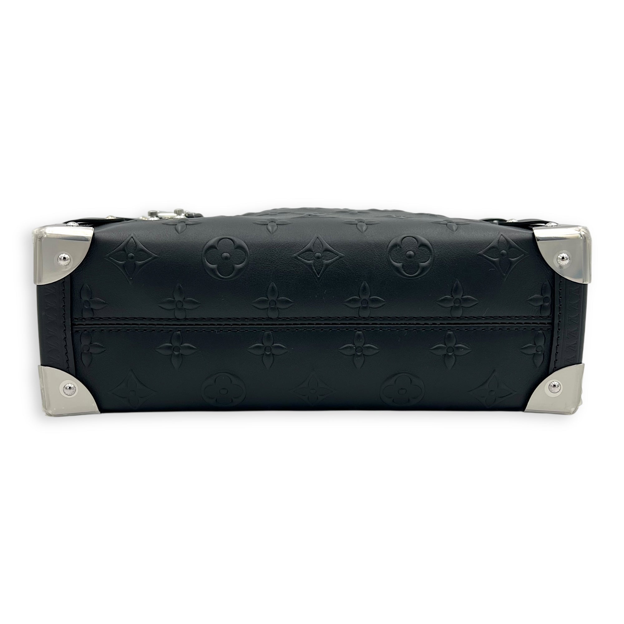 Side Trunk Black Crossbody Bag in Calfskin, Silver hardware - Image 6