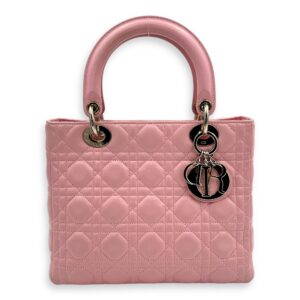 Lady Dior Top Handle Bag Medium Pink in Calfskin, Silver hardware