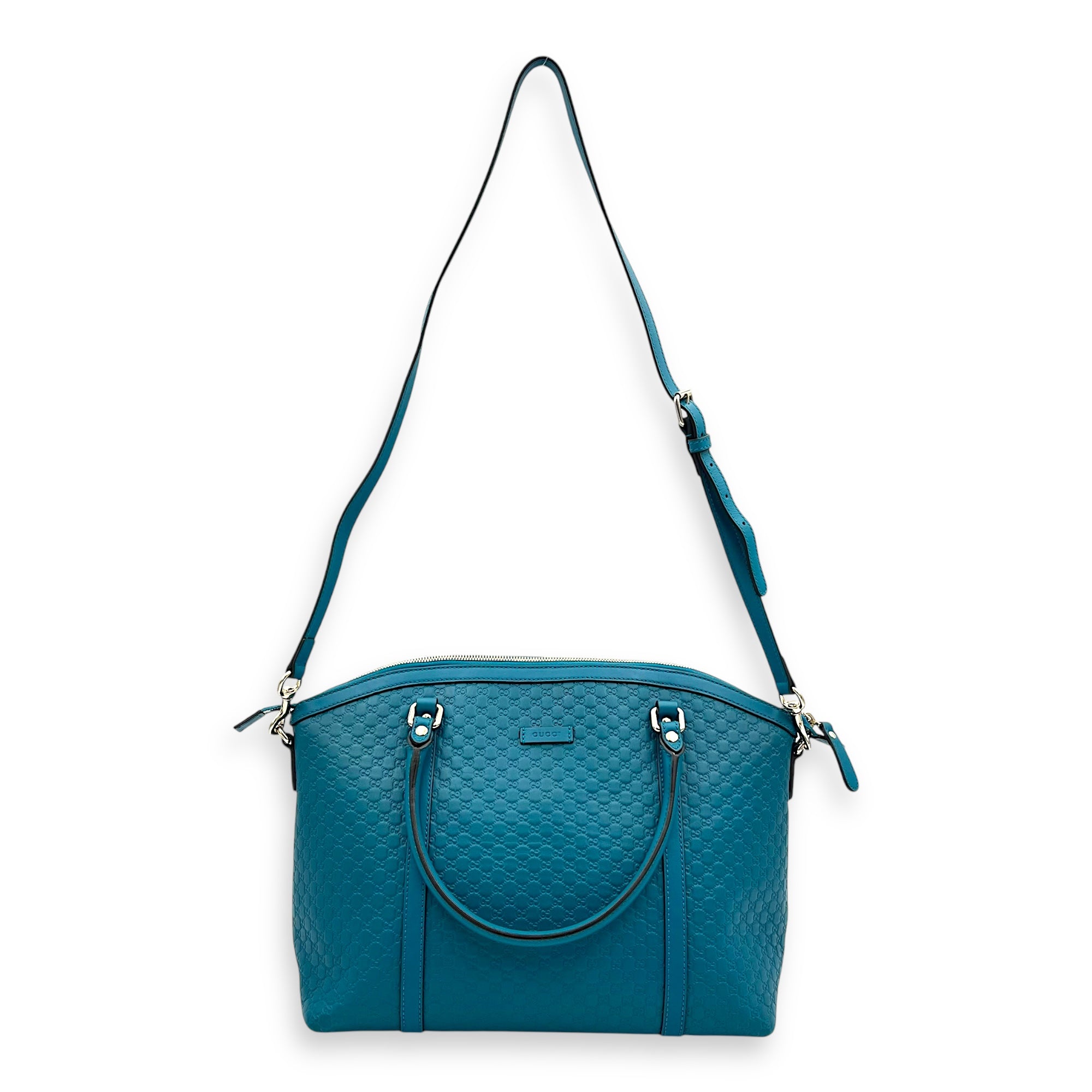 Guccissima Top Handle Bag Blue in Guccissima Leather, Gold hardware - Image 15