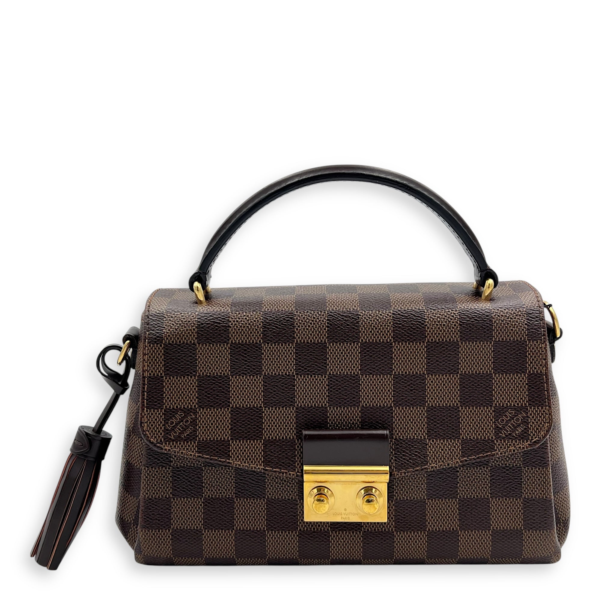 Croisette Top Handle Bag Brown in Coated Canvas, Gold hardware