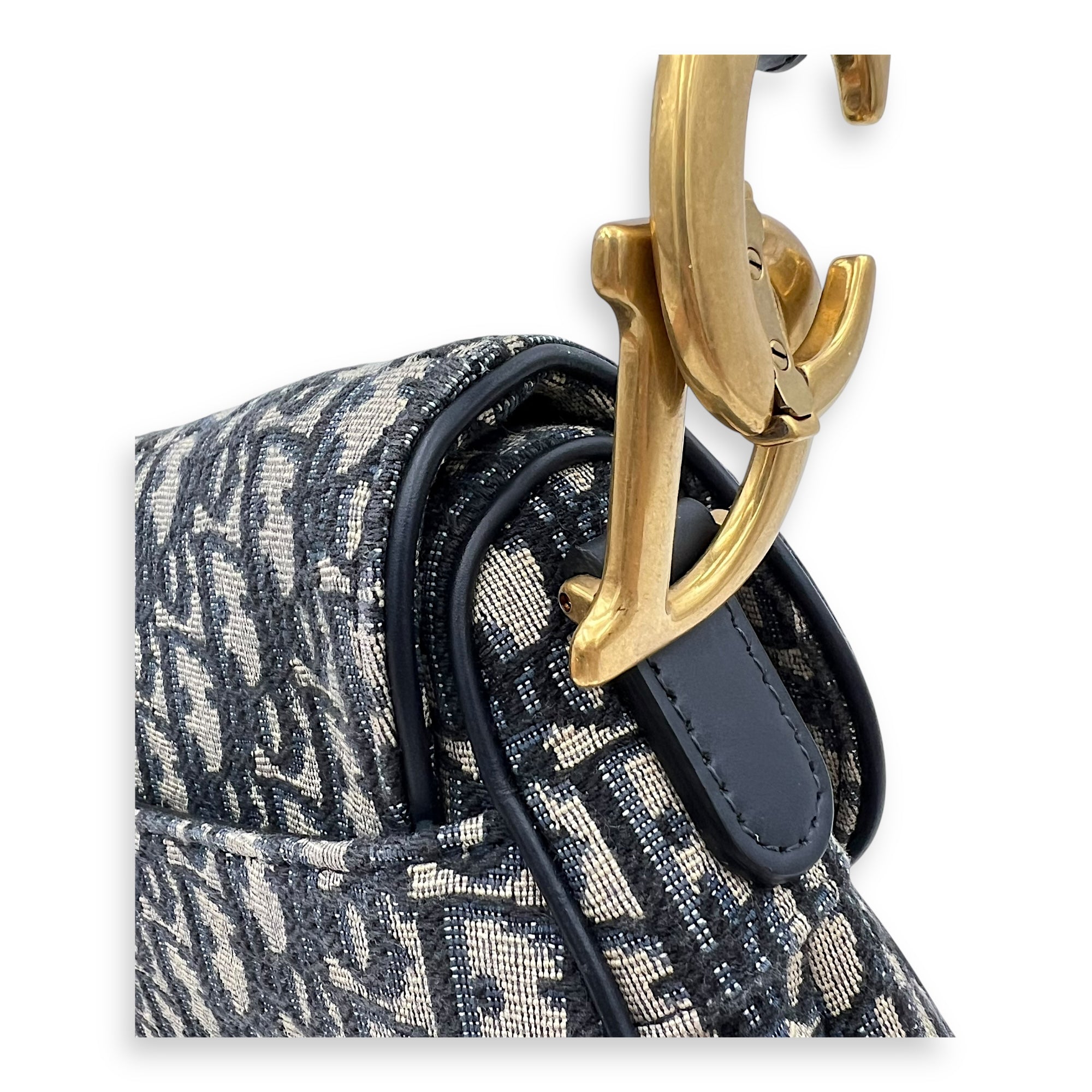 Saddle Medium Blue Shoulder Bag in Jacquard, Gold hardware - Image 13