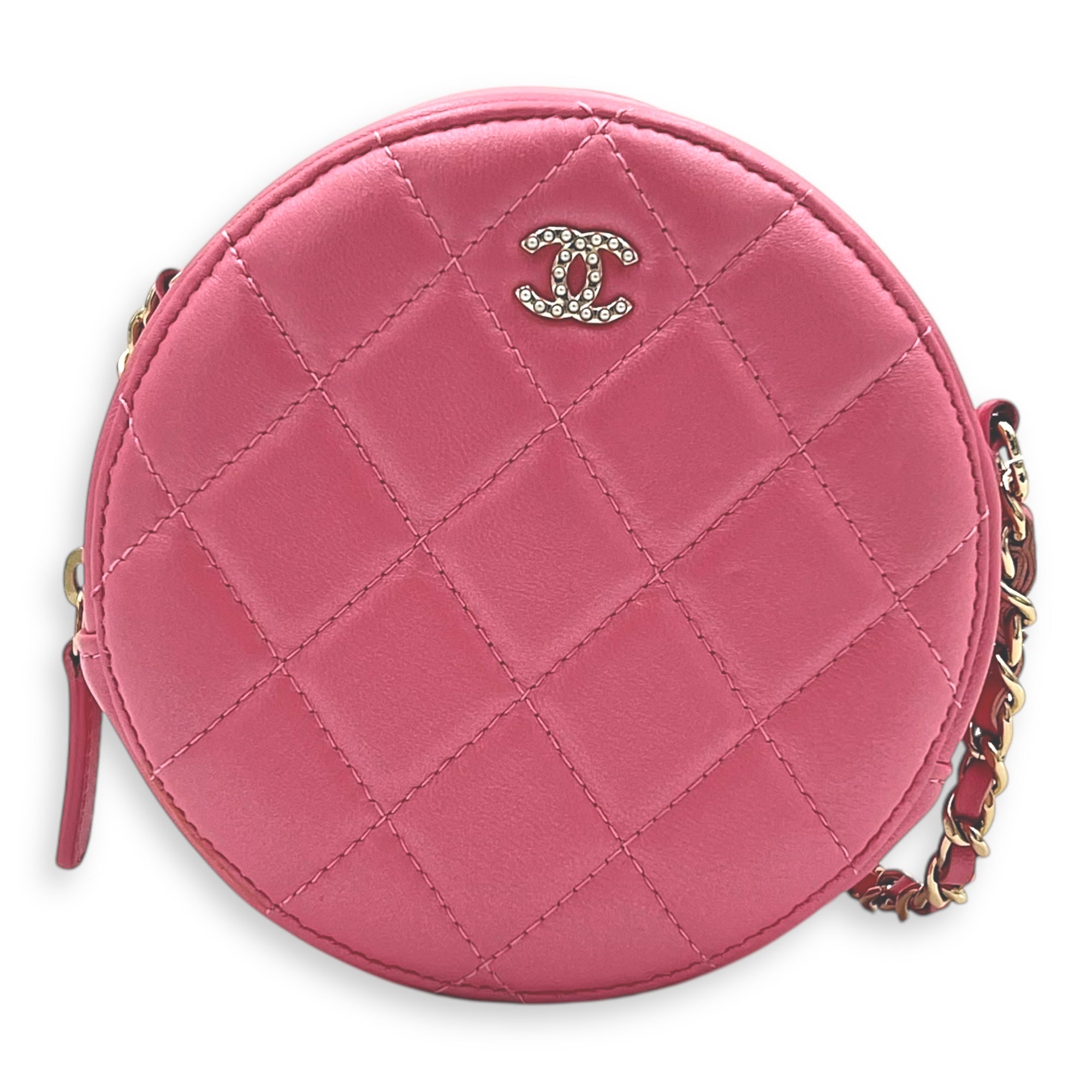 CC Round Crossbody Bag Pink in Lambskin, Gold hardware