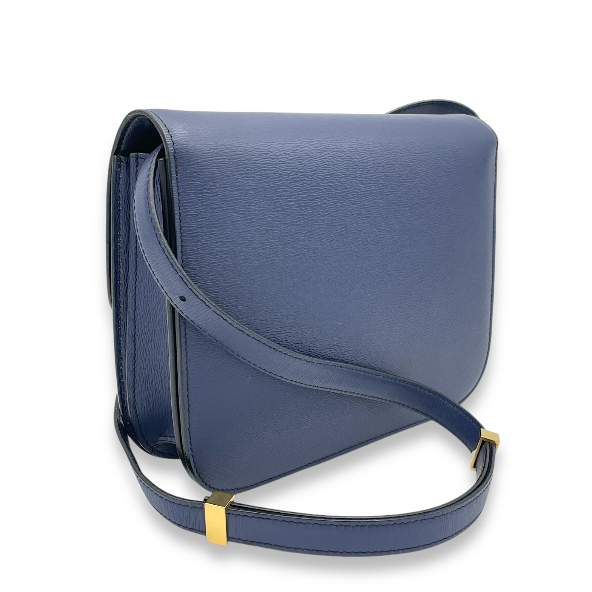 Box Medium Blue Crossbody Bag in Calfskin, Gold hardware - Image 5