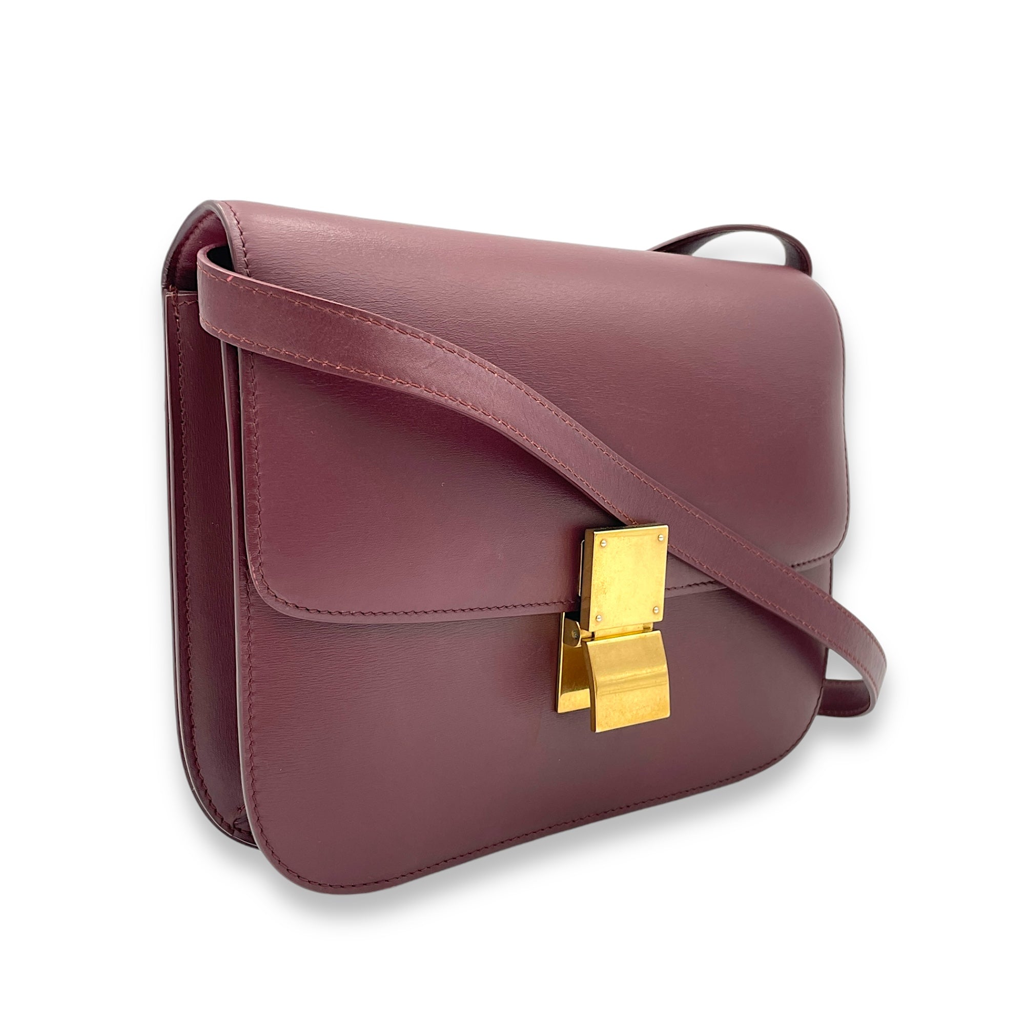 Box Medium Maroon Shoulder Bag in Calfskin, Gold hardware - Image 4
