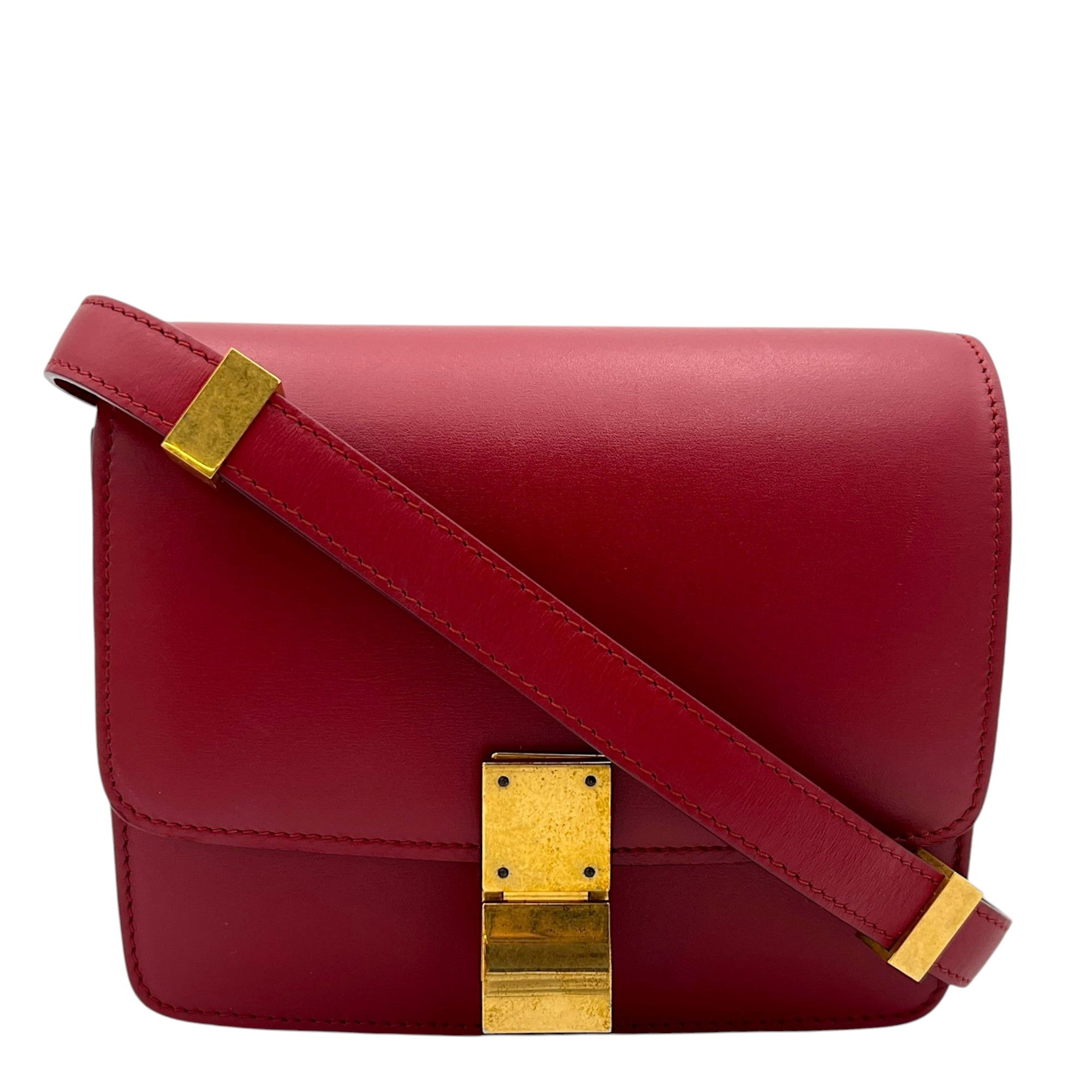 Box Small Red Shoulder Bag in Calfskin, Gold hardware