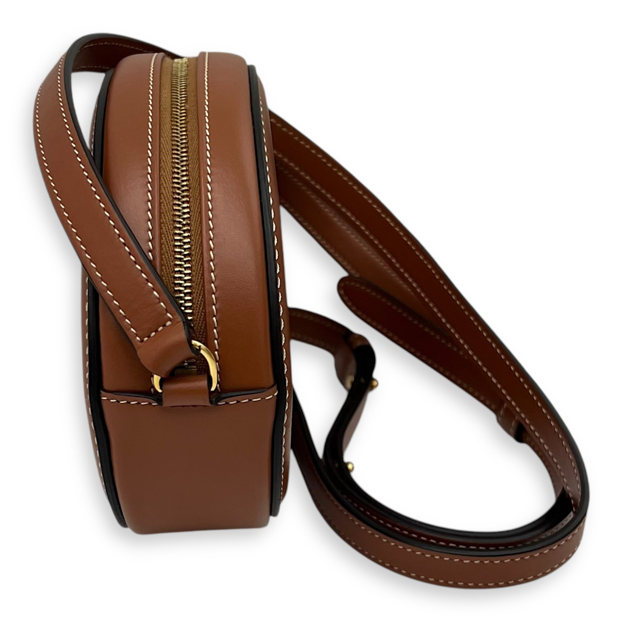 Triomphe Crossbody Bag Brown in Calfskin, Gold hardware - Image 12