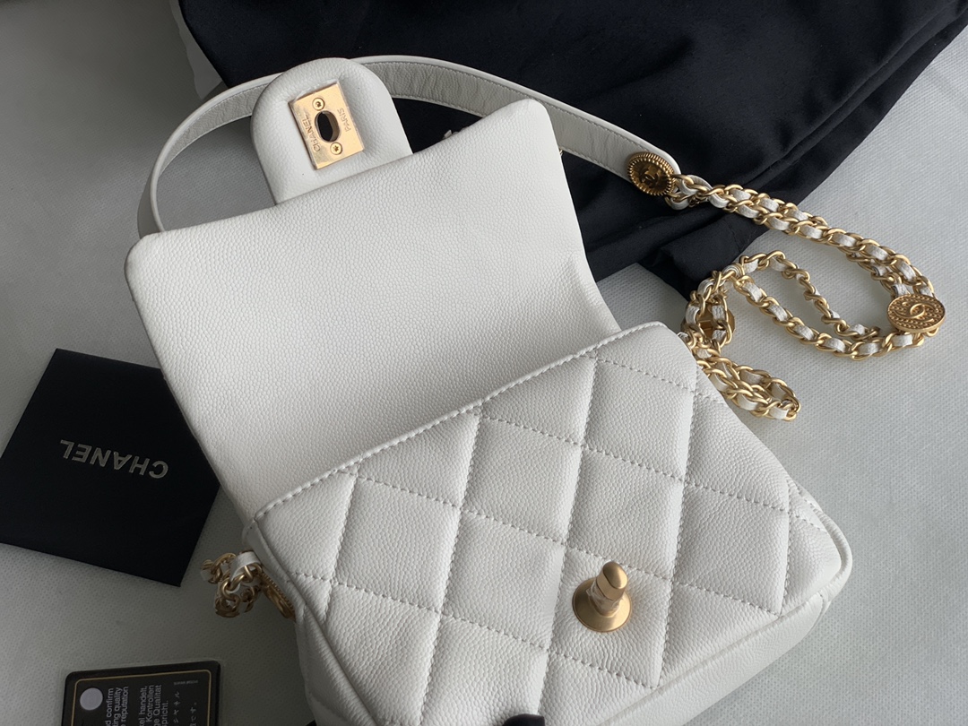 Chanel Mini Flap Bag White Shiny Calfskin - Image 9