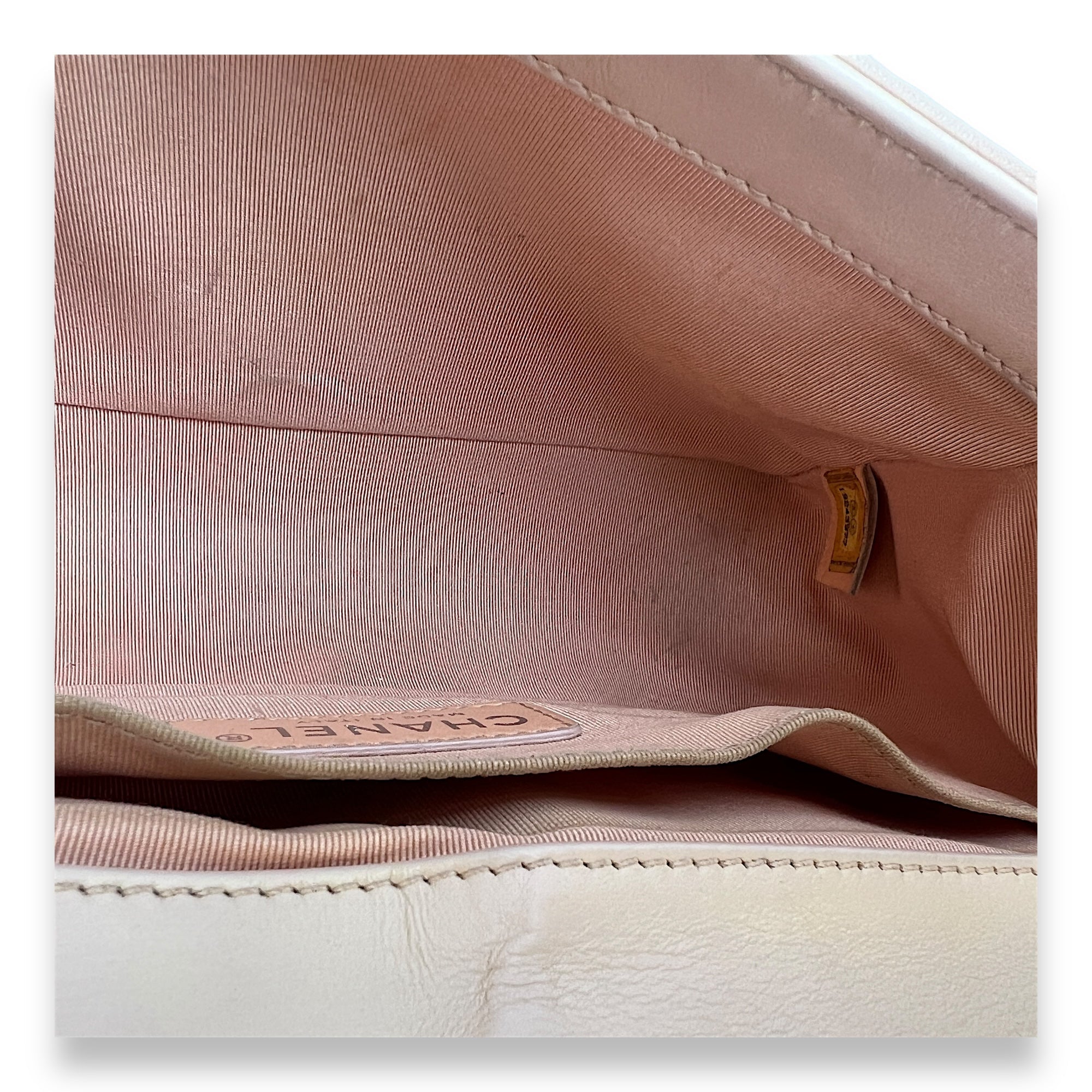 Boy Crossbody Bag Medium Beige in Calfskin , Ruthenium Hardware - Image 15