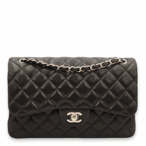 Classic Double Flap Jumbo Black Shoulder Bag in Lambskin, Palladium hardware