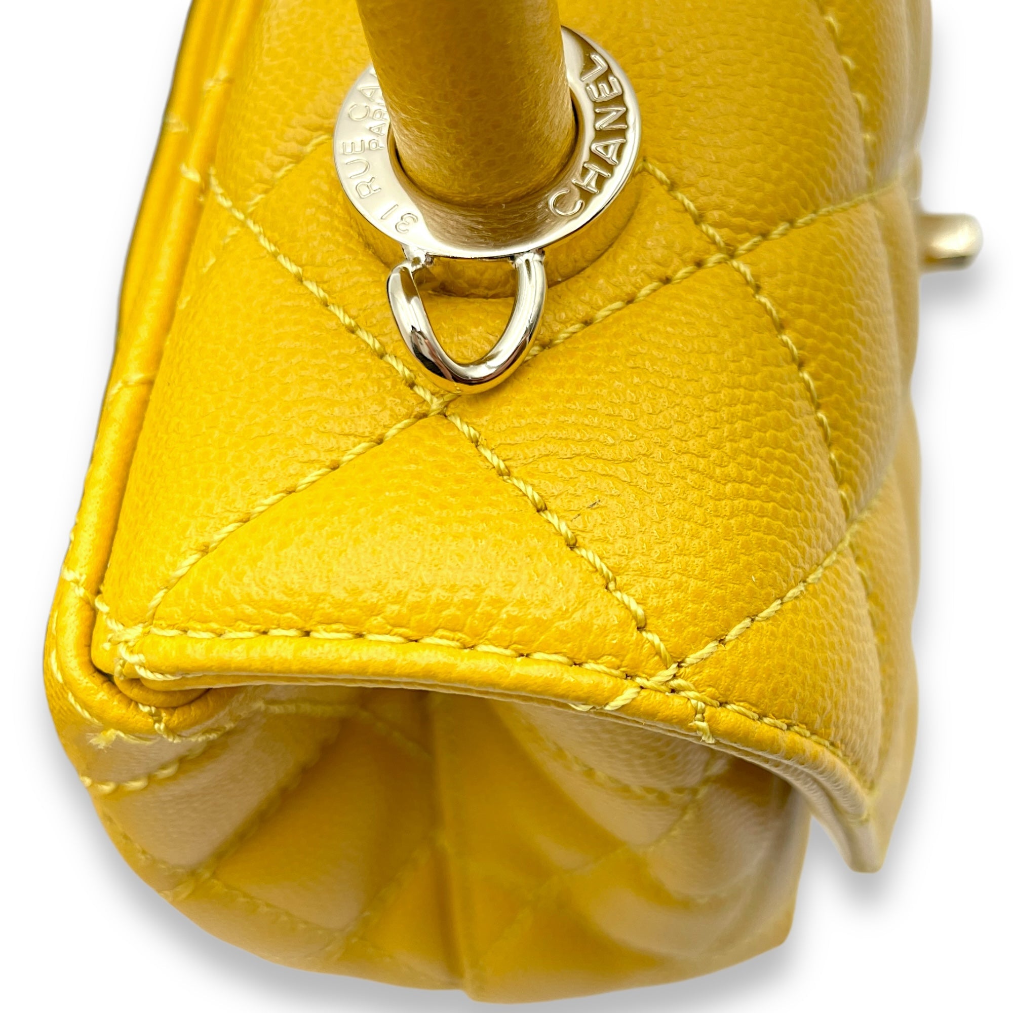 Coco Mini Mustard Yellow Top Handle Bag in Caviar Leather, Gold hardware - Image 8