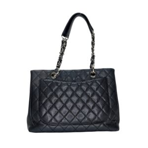GST Black Tote Bag in Caviar Leather, Silver hardware