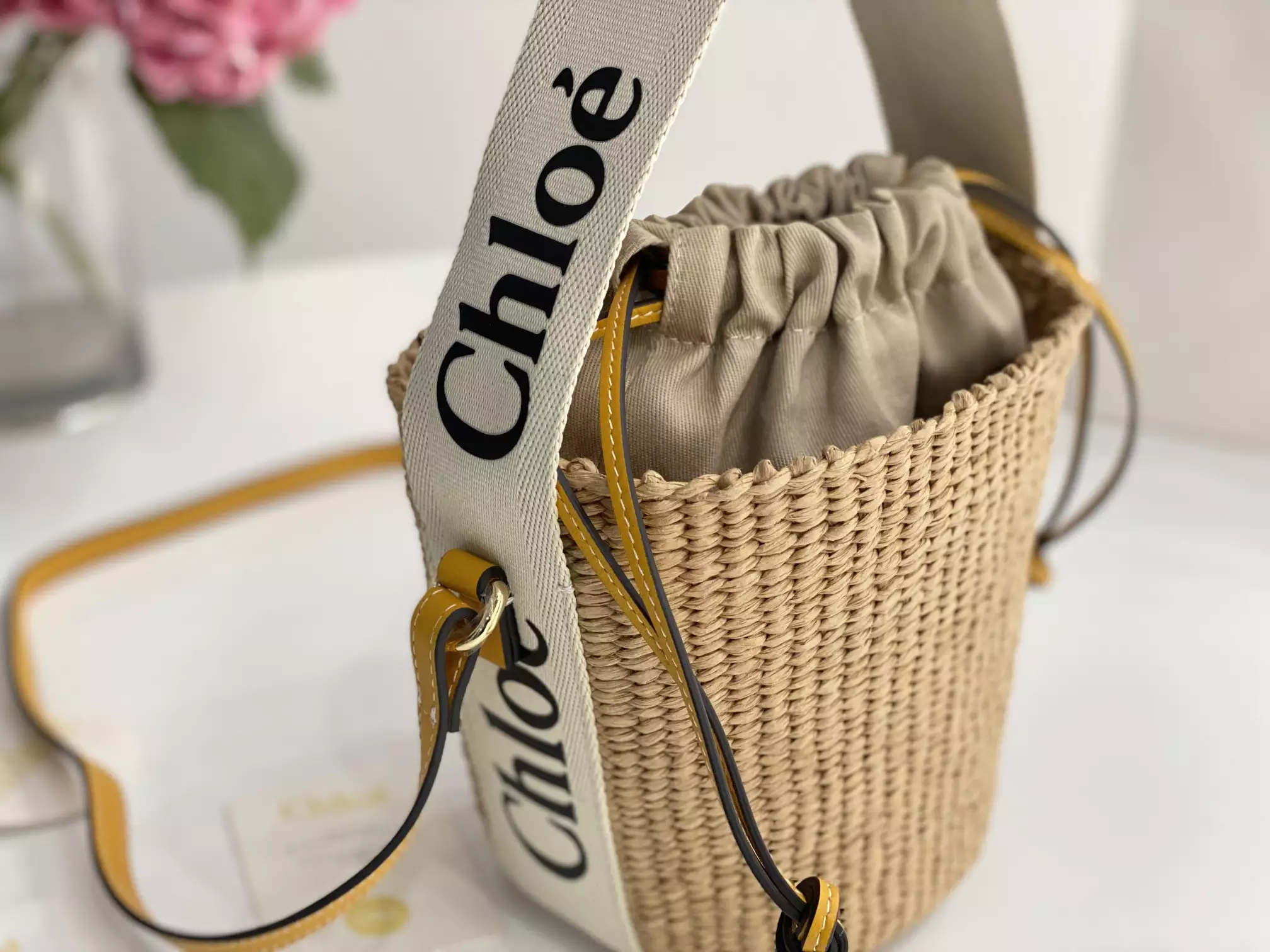 Chloe Small Woody Basket in White/Yellow - Repbags.ru - Image 5