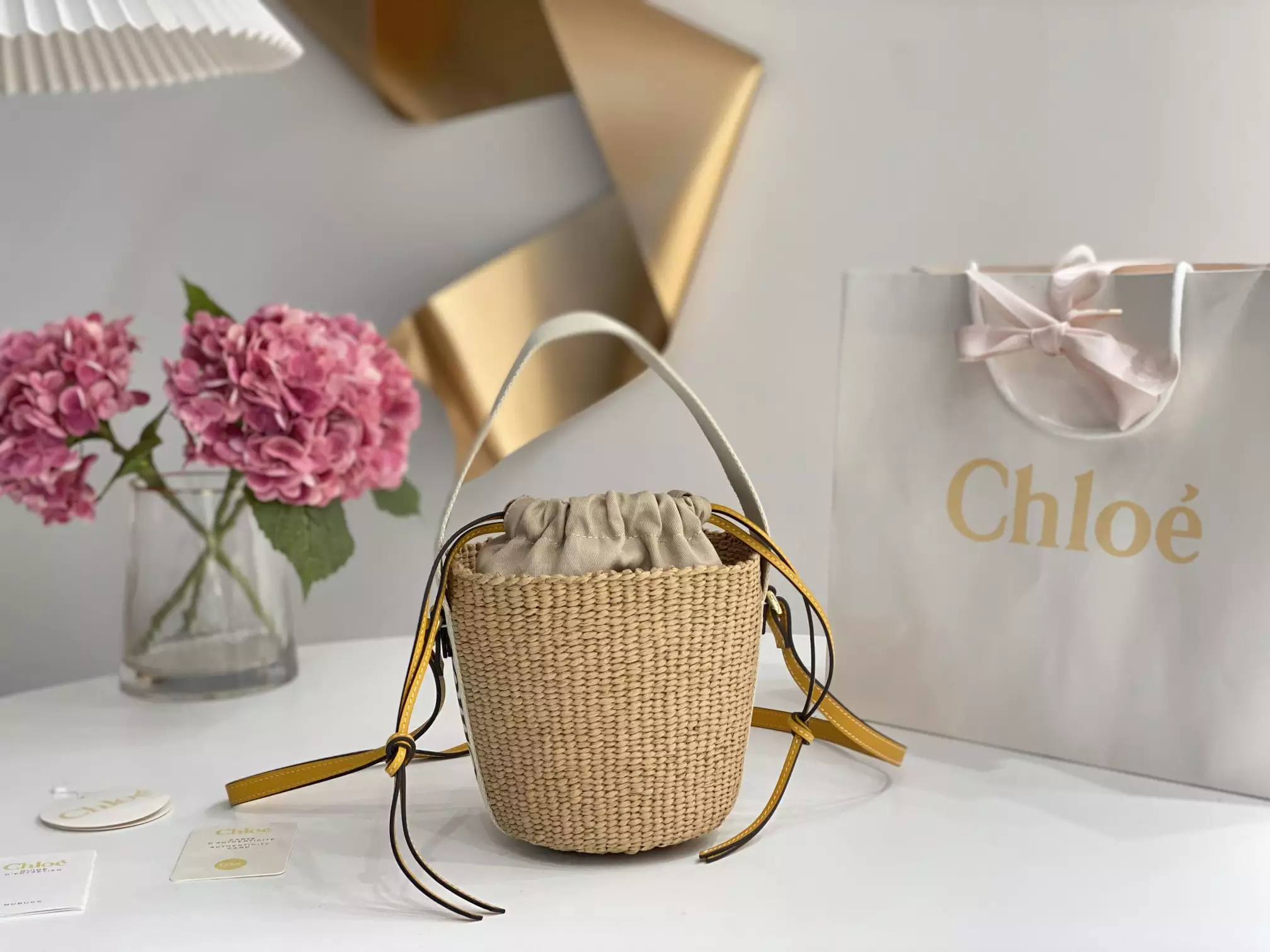 Chloe Small Woody Basket in White/Yellow - Repbags.ru - Image 7