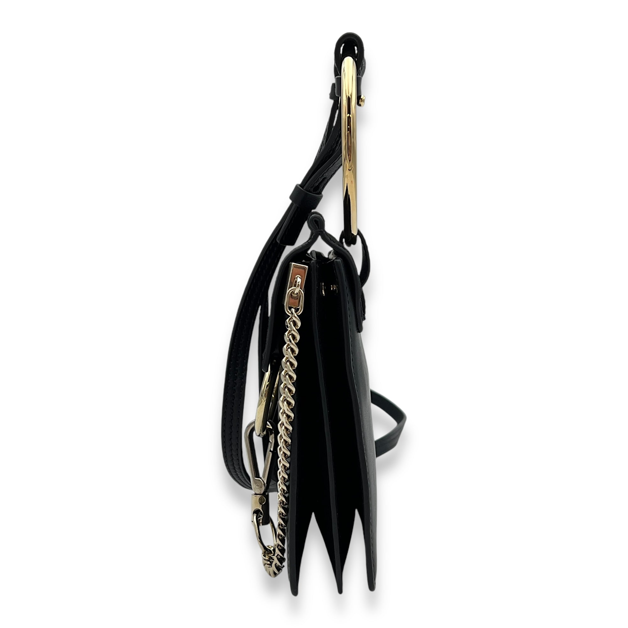 Faye Small Black Crossbody Bag in Calfskin, Gold hardware - Image 4