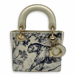 Lady Dior Mini White Top Handle Bag in Calfskin, Gold hardware