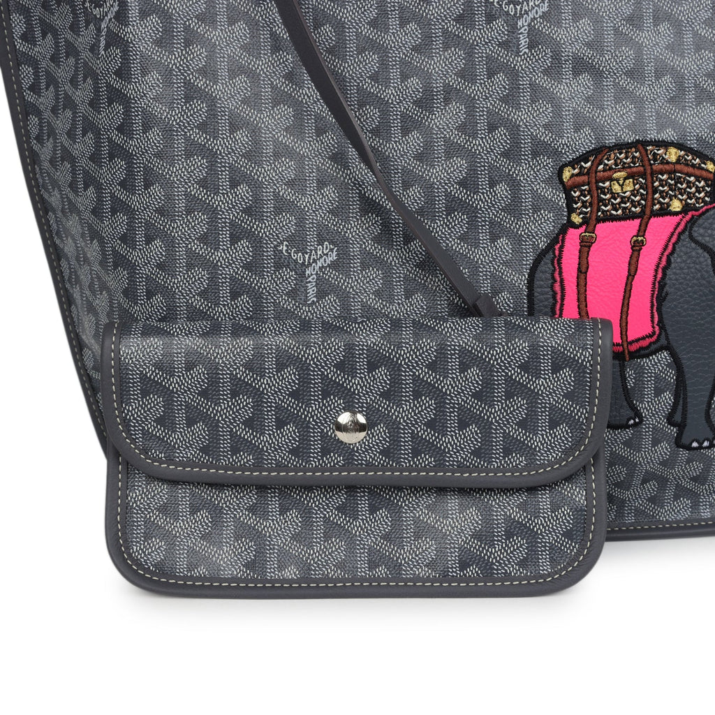 Goyard Goyardine Grey Anjou PM Embroidered Elephant Tote Palladium Hardware - Image 7