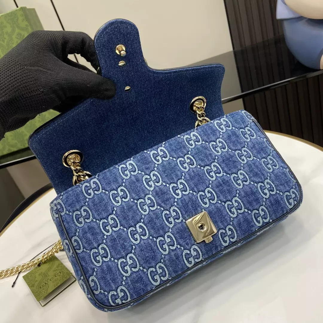 GG Marmont Small Shoulder Bag in Blue GG Denim - Repbags.ru - Image 9