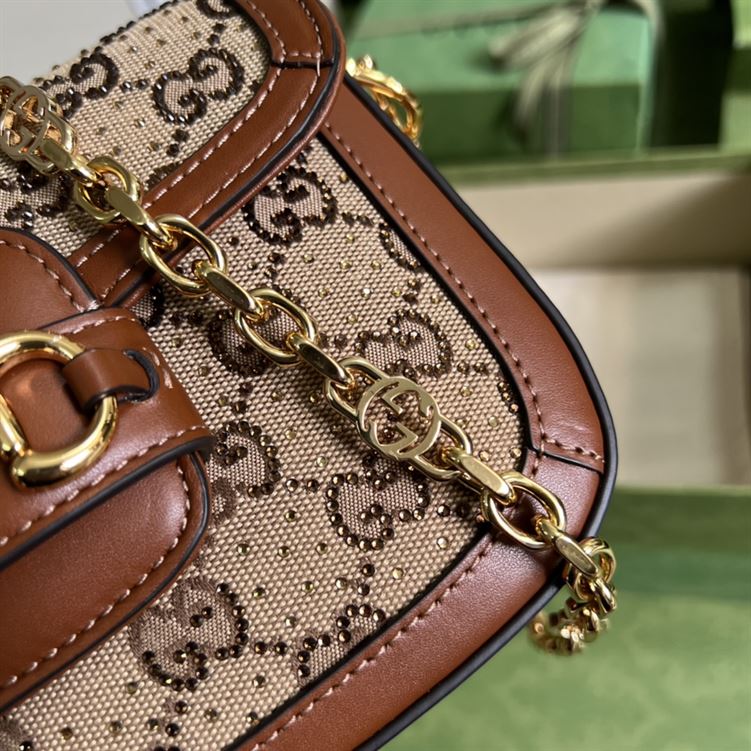 Gucci Horsebit 1955 GG mini bag Camel ebony canvas - Image 7