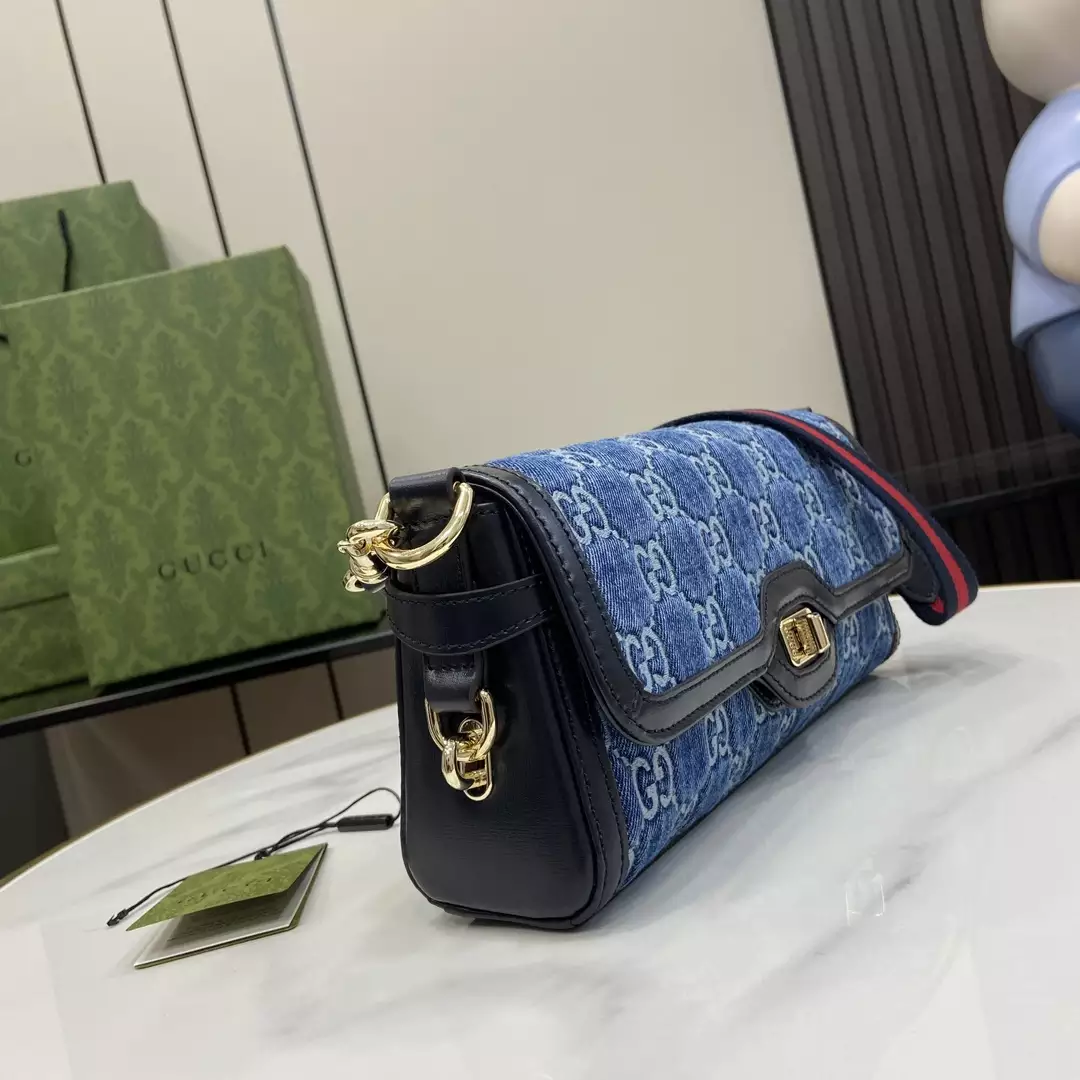 Gucci Luce Small Shoulder Bag in Blue GG Denim - Repbags.ru - Image 5