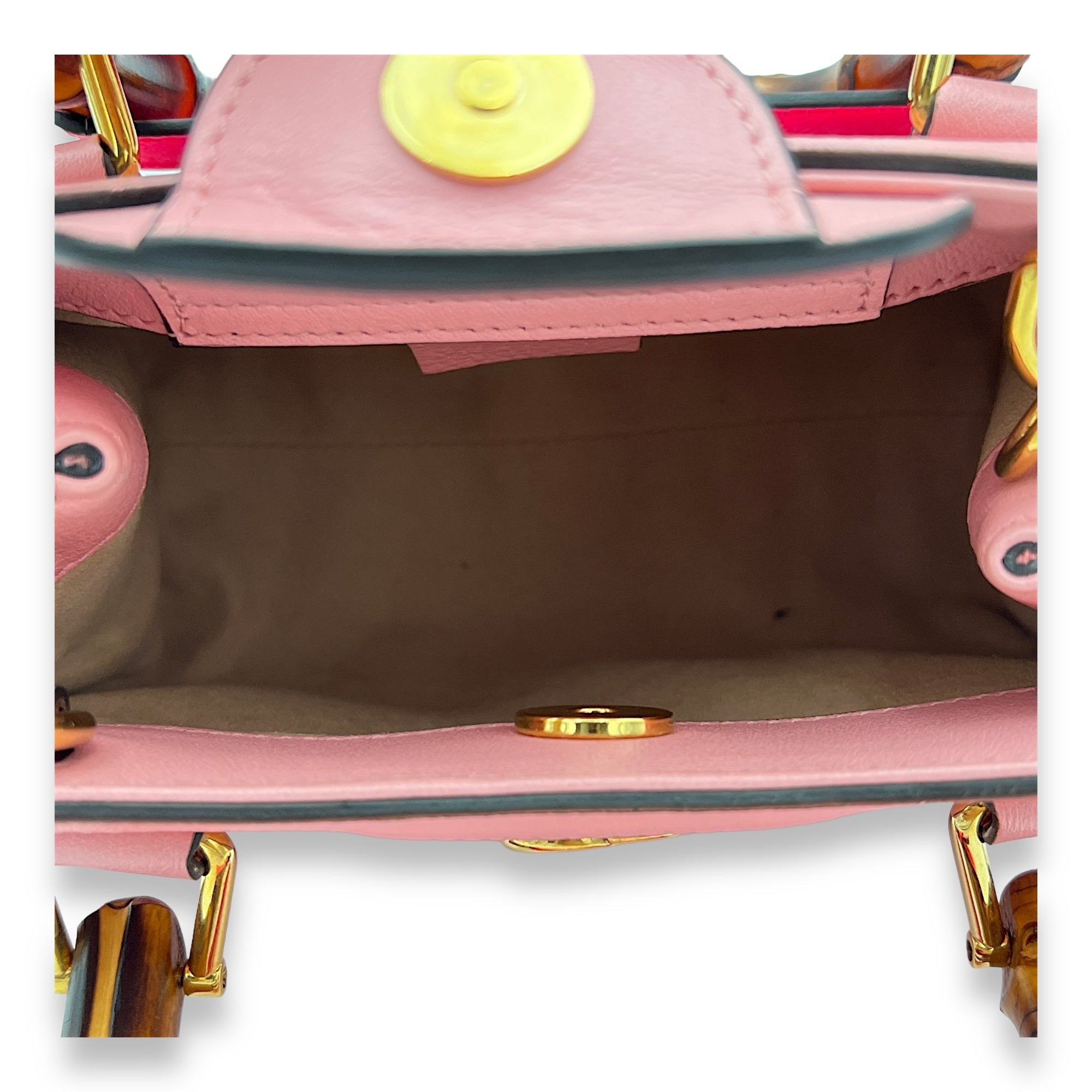 Bamboo Diana Mini Pink Top Handle Bag in Calfskin, Gold hardware - Image 9