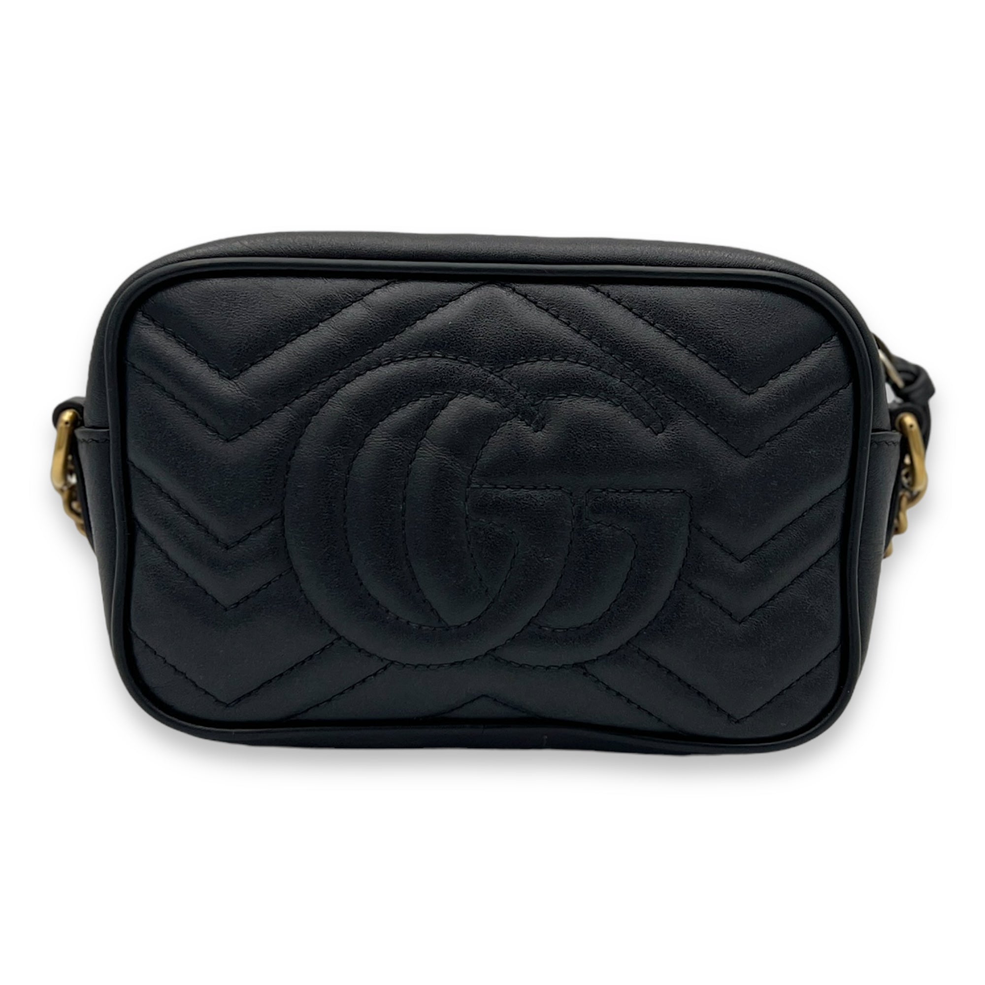 GG Marmont Mini Black Crossbody Bag in Calfskin, Gold hardware - Image 3