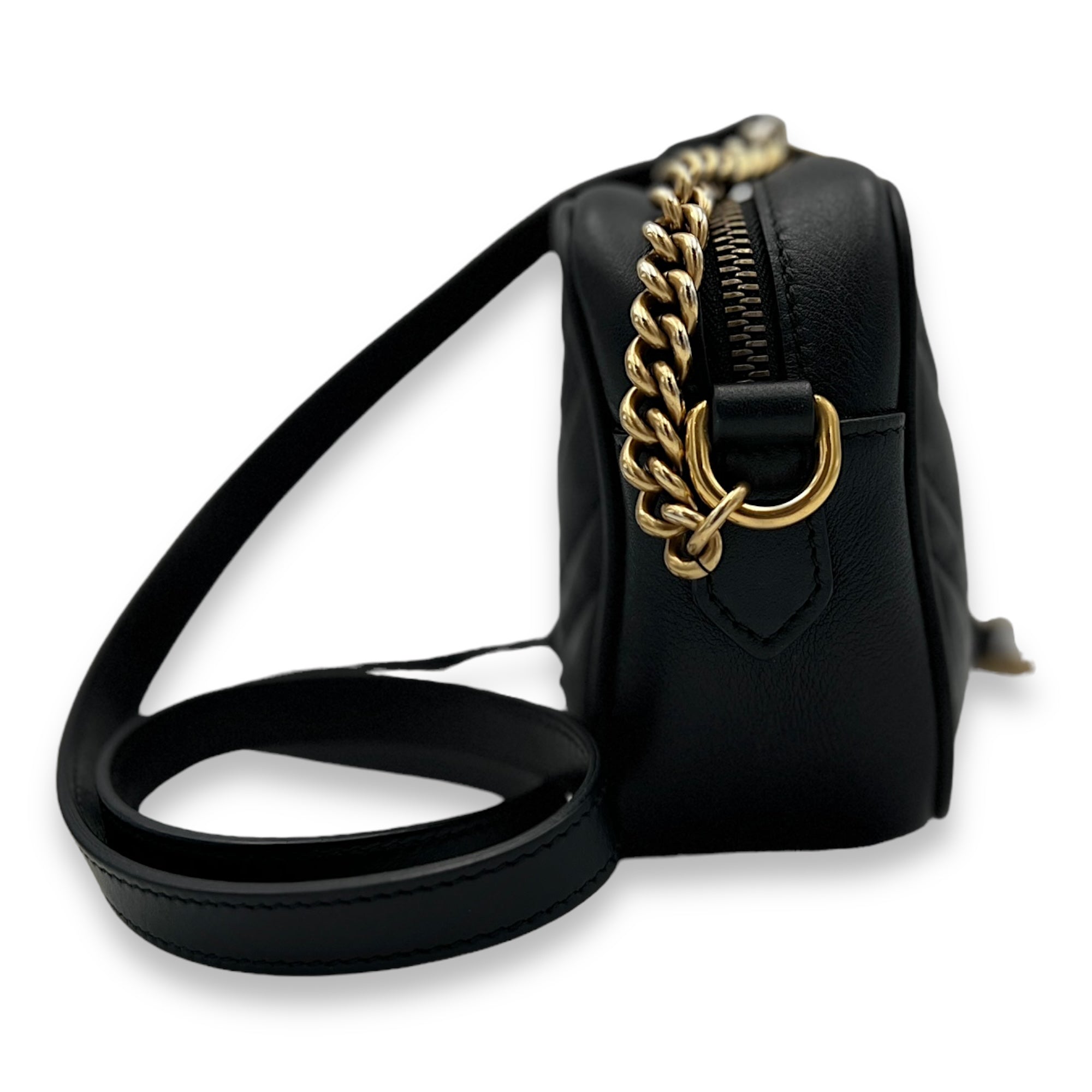 GG Marmont Mini Black Crossbody Bag in Calfskin, Gold hardware - Image 4