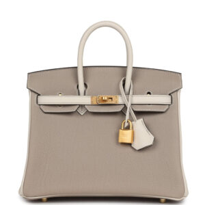 Hermes Special Order (HSS) Birkin 25 Gris Tourterelle and Craie Togo Brushed Gold Hardware