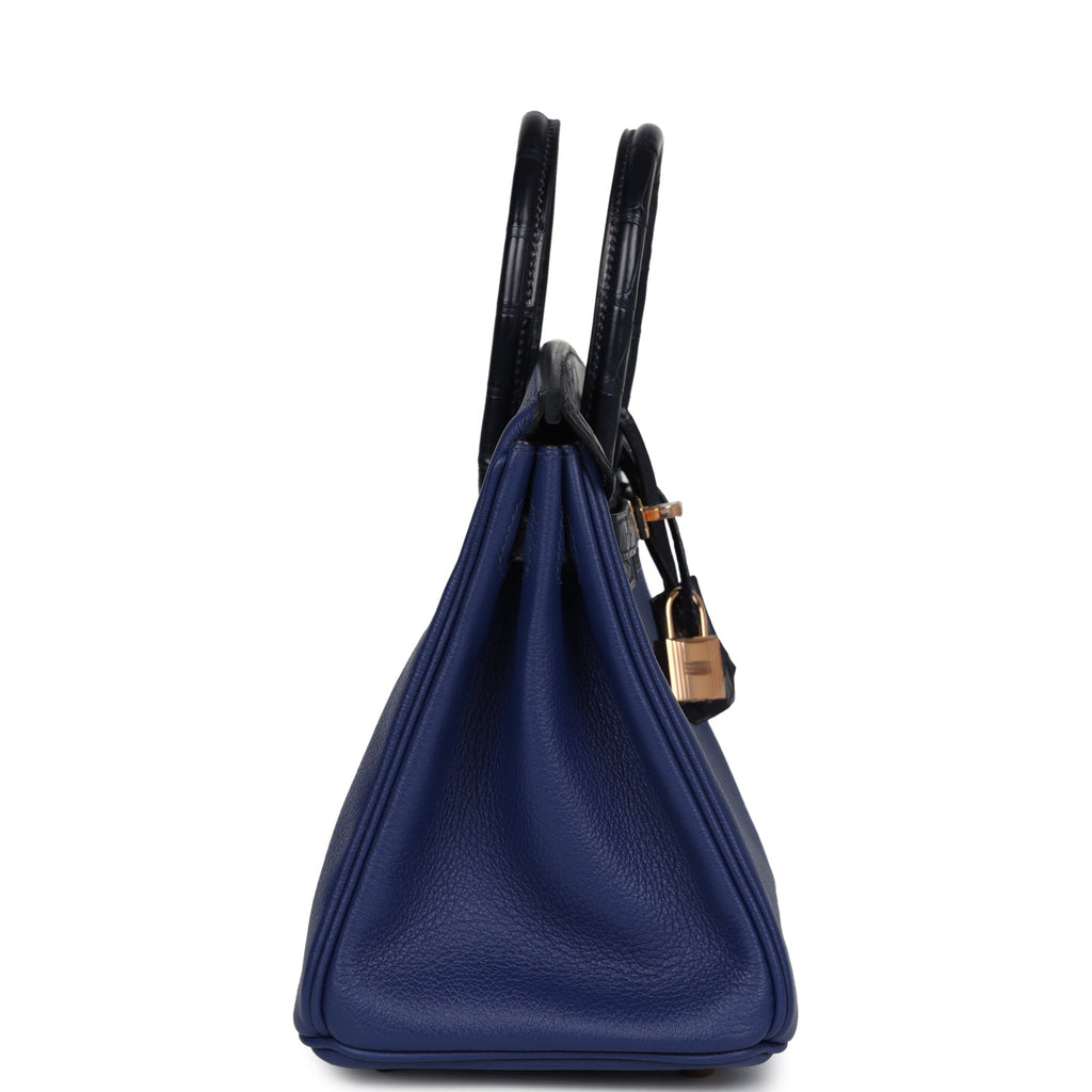 Hermes Birkin 25 Bleu Saphir Taurillion Novillo and Bleu Marine Matte Alligator Touch Rose Gold Hardware - Image 4