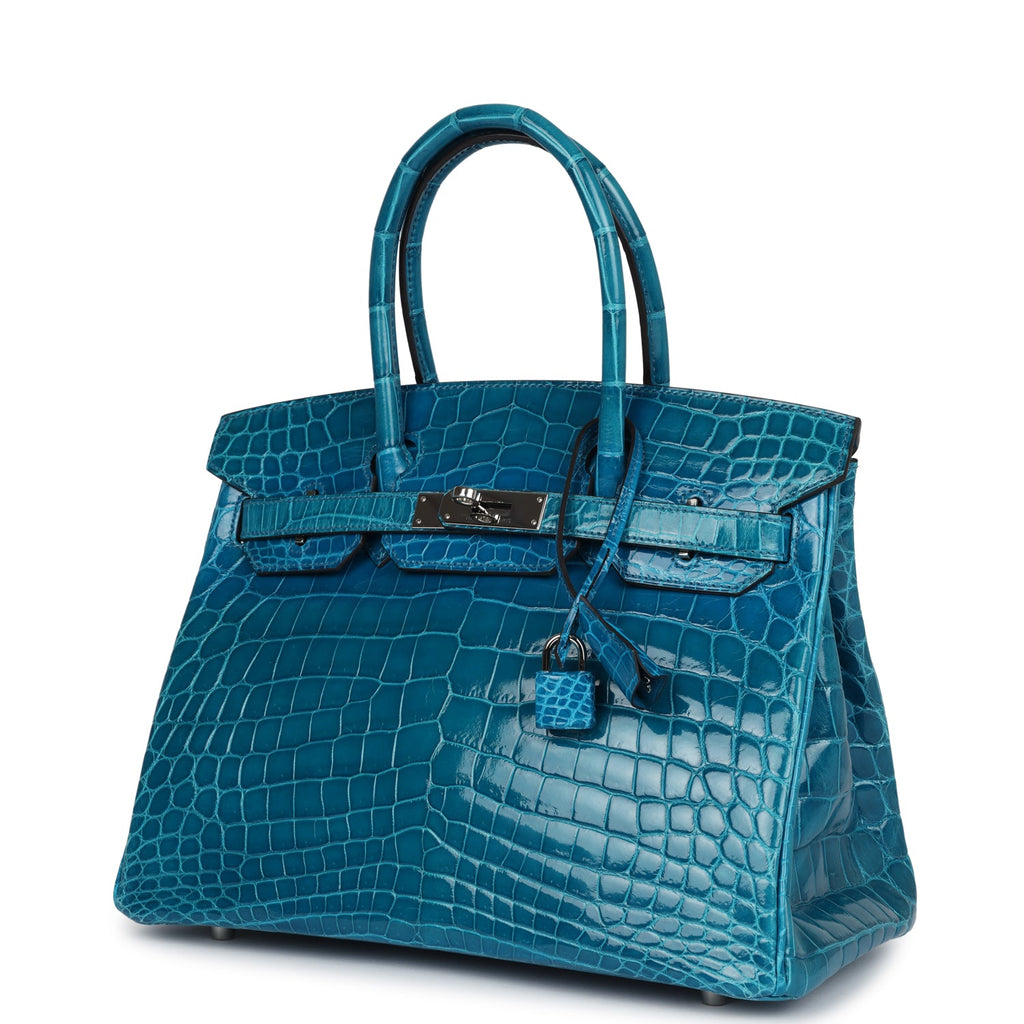 Pre-owned Hermes Birkin 30 Bleu Izmir Shiny Niloticus Crocodile Palladium Hardware - Image 6