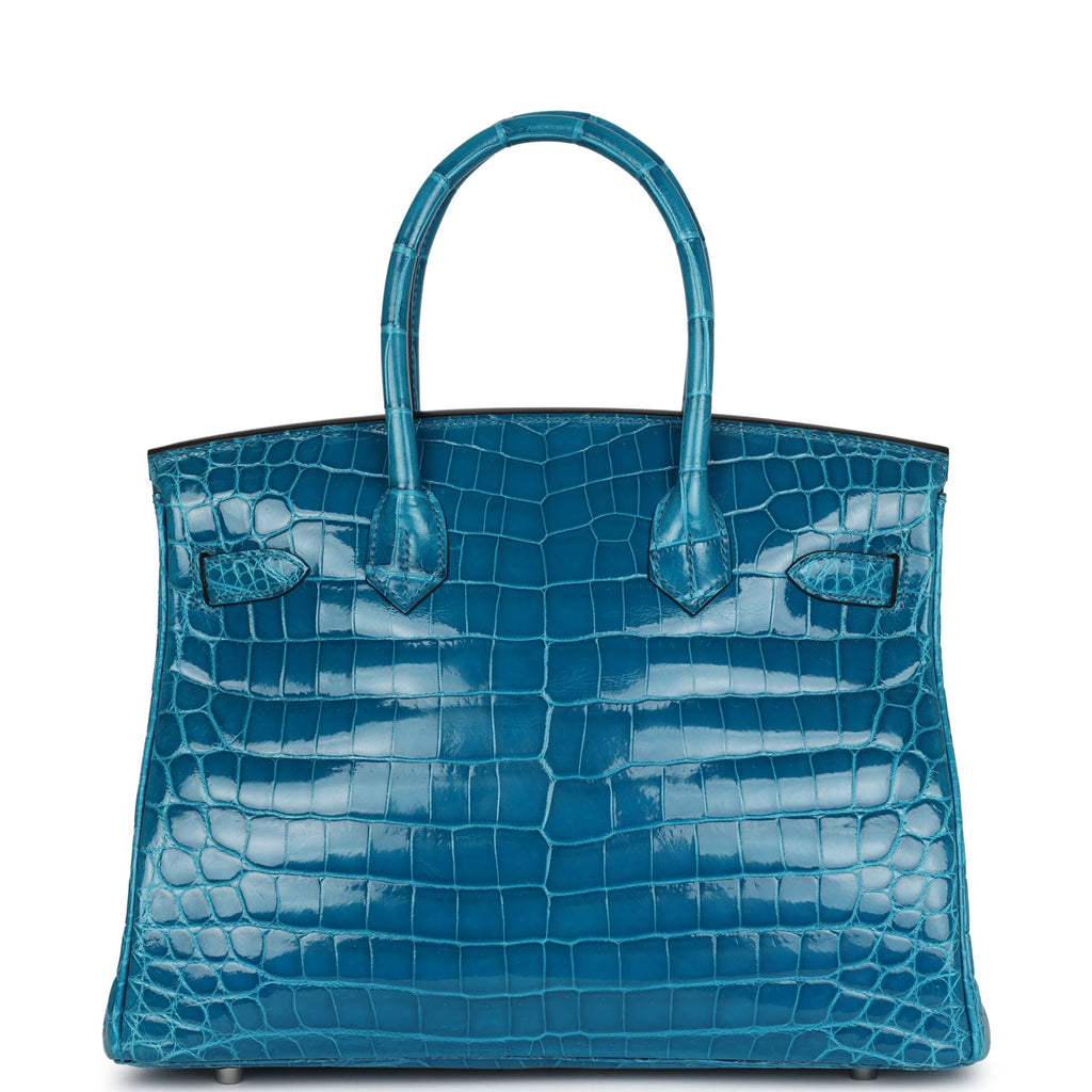 Pre-owned Hermes Birkin 30 Bleu Izmir Shiny Niloticus Crocodile Palladium Hardware - Image 5
