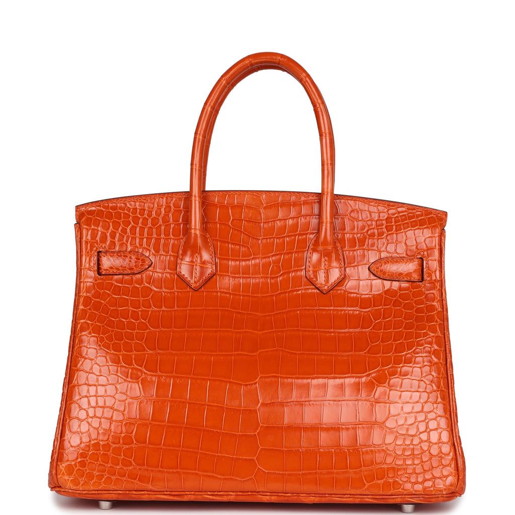 Pre-owned Hermes Birkin 30 Orange Shiny Porosus Crocodile Palladium Hardware - Image 5