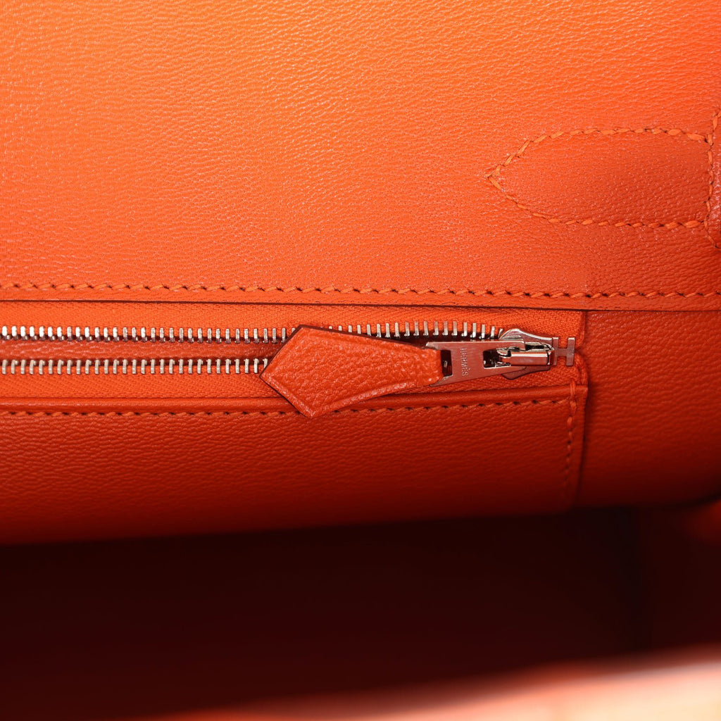 Pre-owned Hermes Birkin 30 Orange Shiny Porosus Crocodile Palladium Hardware - Image 10