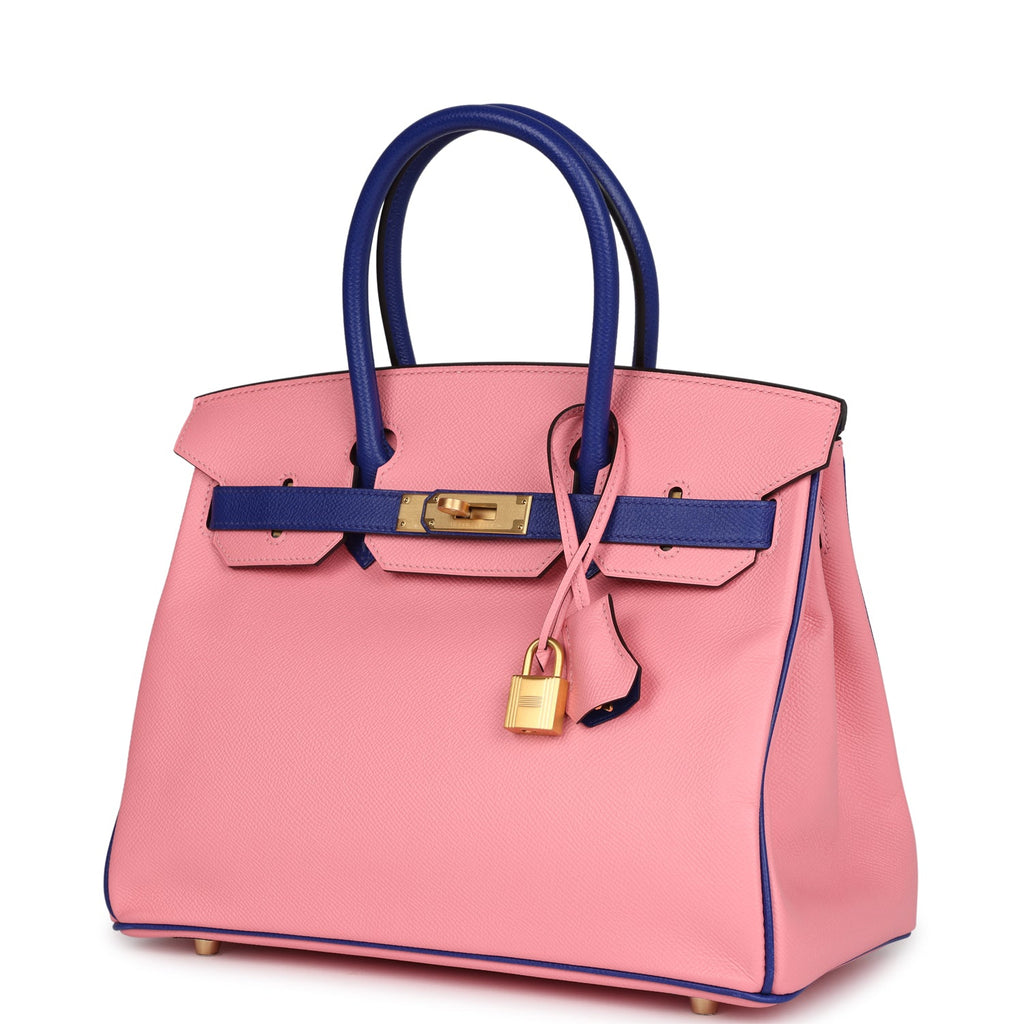 Hermes Special Order (HSS) Birkin 30 Rose Confetti and Bleu Electric Epsom Brushed Gold Hardware - Image 6