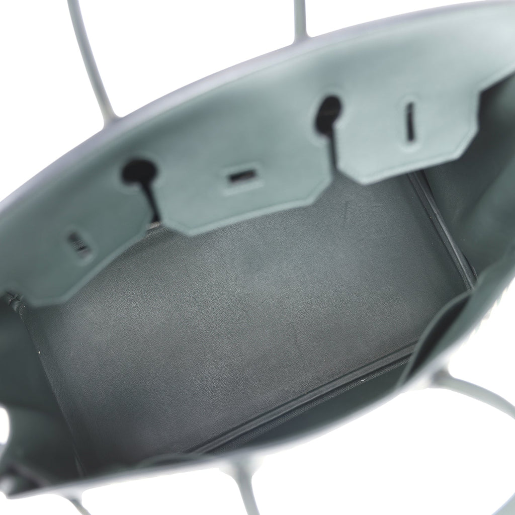 Pre-owned Hermes Birkin 35 Toile Riga and Vert Anglais Swift Palladium Hardware - Image 10