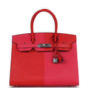 Hermes Casaque Birkin Sellier 30 Rouge De Coeur and Rose Extreme Epsom Palladium Hardware