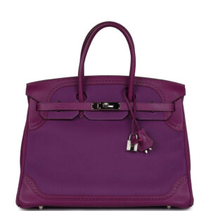 Pre-owned Hermes Birkin 35 Ghillies Anemone Togo and Swift Palladium Hardware