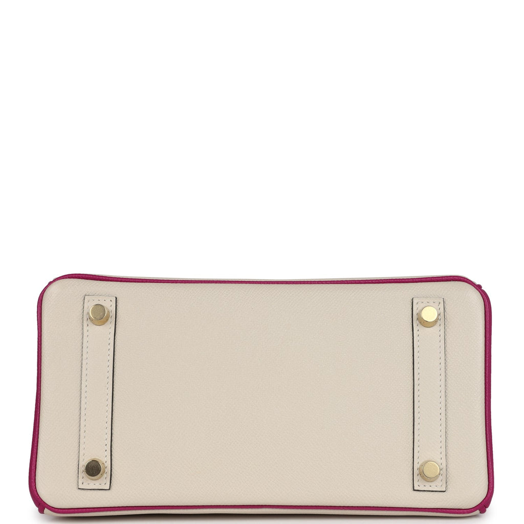 Hermes Special Order (HSS) Birkin 25 Craie and Rose Pourpre Epsom Brushed Gold Hardware - Image 7