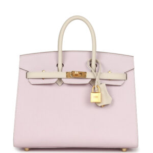 Hermes Special Order (HSS) Birkin Sellier 25 Mauve Pale and Craie Epsom Brushed Gold Hardware