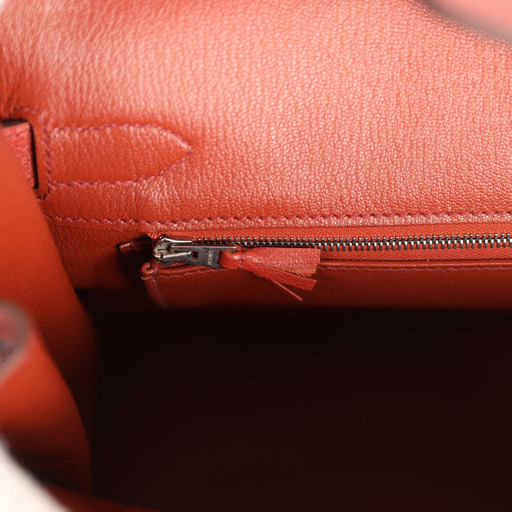 Pre-owned Hermes Birkin 30 Ghillies Brique Clemence and Evercolor Palladium Hardware - Image 9