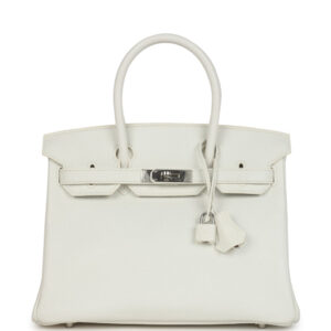 Pre-owned Hermes Birkin 30 White Clemence Palladium Hardware