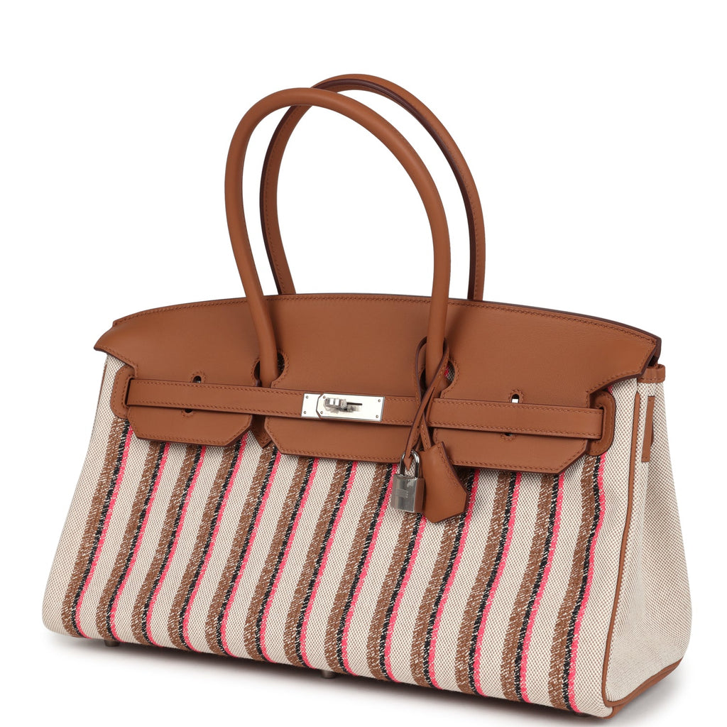 Hermes Shoulder Birkin Light 39 Multicolor Toile and Gold Swift Palladium Hardware - Image 6