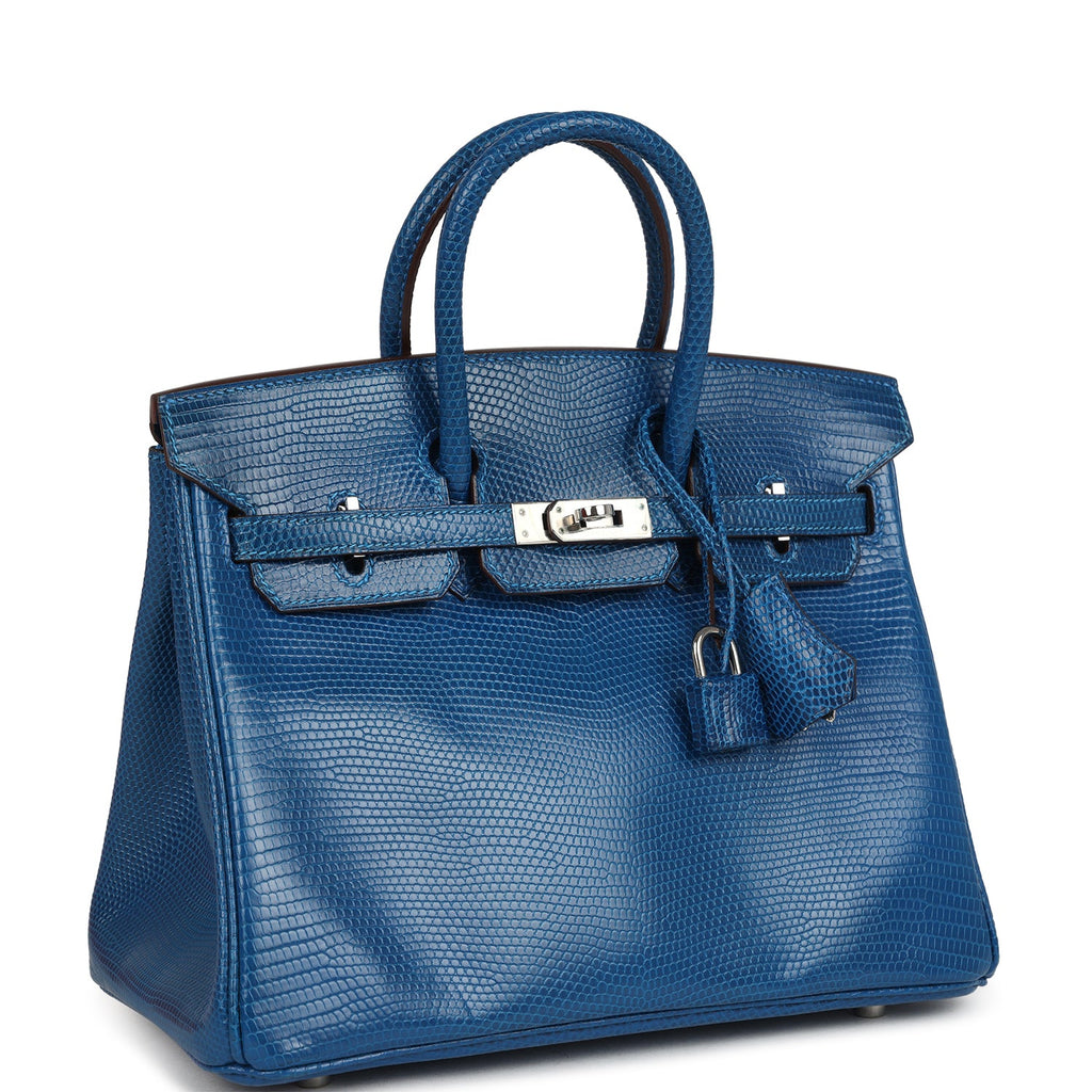 Pre-owned Hermes Birkin 25 Bleu Izmir Varanus Niloticus Lizard Palladium Hardware - Image 3