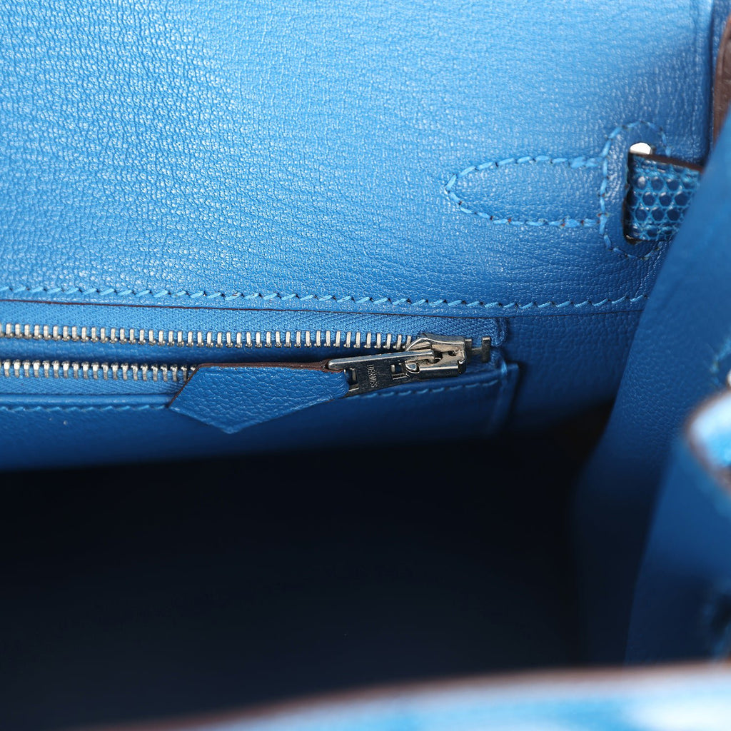 Pre-owned Hermes Birkin 25 Bleu Izmir Varanus Niloticus Lizard Palladium Hardware - Image 10