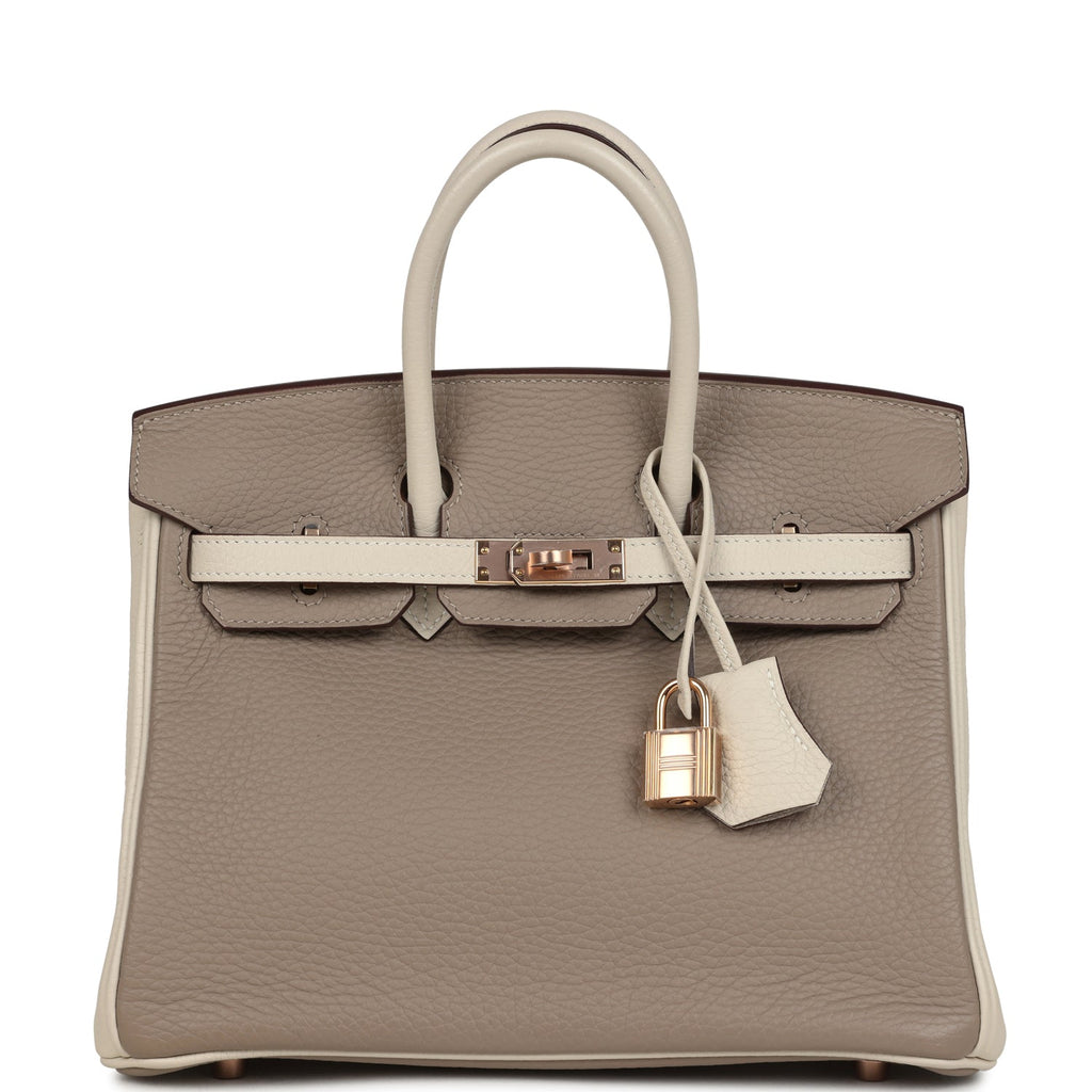 Hermes Special Order (HSS) Birkin 25 Gris Tourterelle and Craie Clemence Rose Gold Hardware