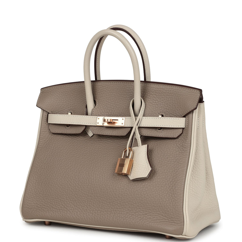 Hermes Special Order (HSS) Birkin 25 Gris Tourterelle and Craie Clemence Rose Gold Hardware - Image 6