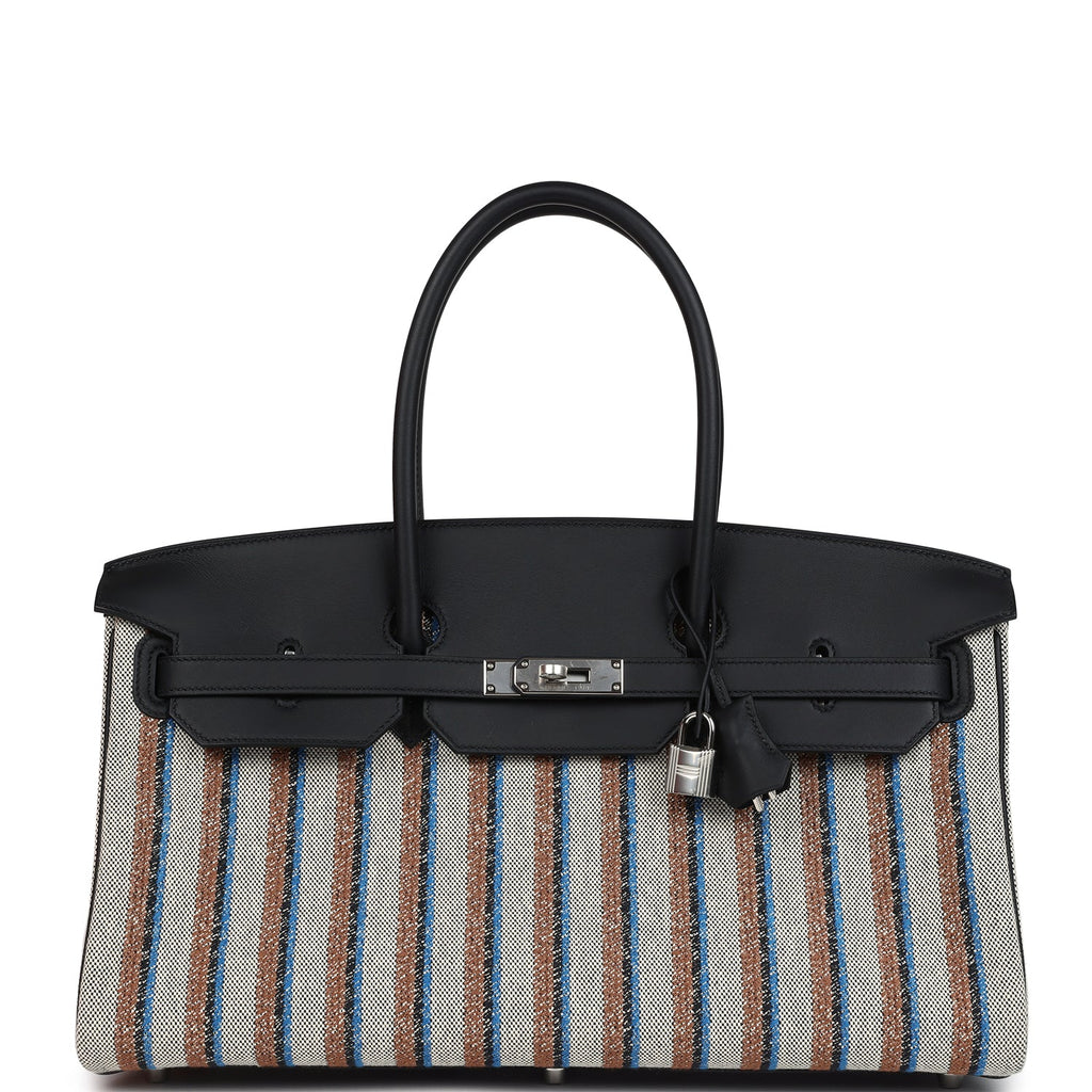 Hermes Shoulder Birkin Light 39 Multicolor Toile and Black Swift Palladium Hardware