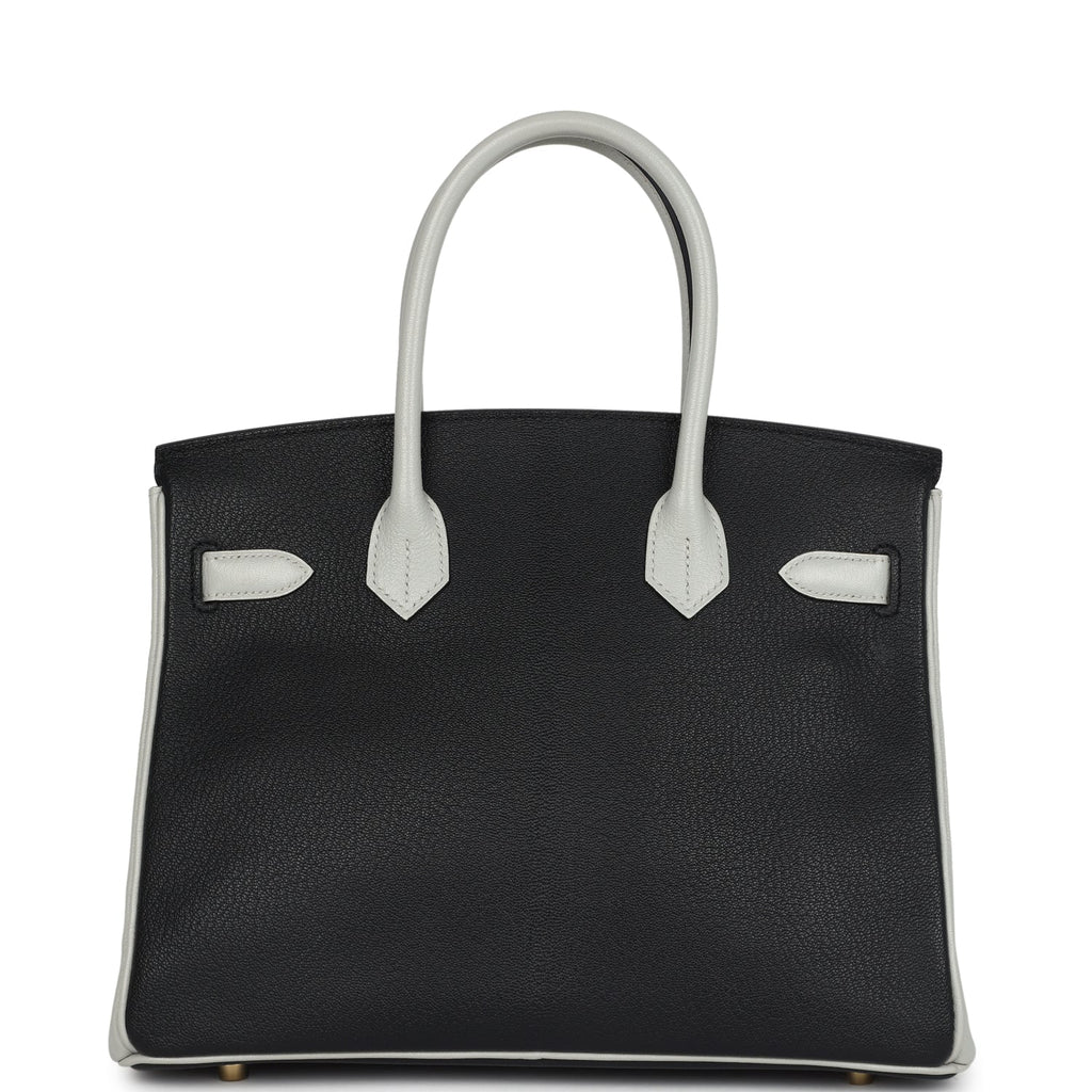 Pre-owned Hermes Special Order (HSS) Birkin 30 Black and Gris Perle Chevre Mysore Brushed Gold Hardware - Image 5