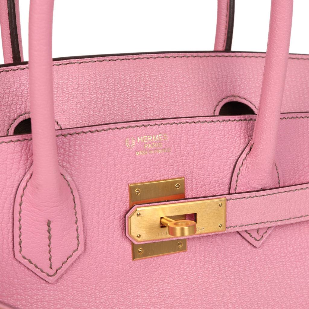 Pre-owned Hermes Special Order (HSS) Birkin 30 Bubblegum Verso Chèvre Brushed Gold Hardware - Image 8
