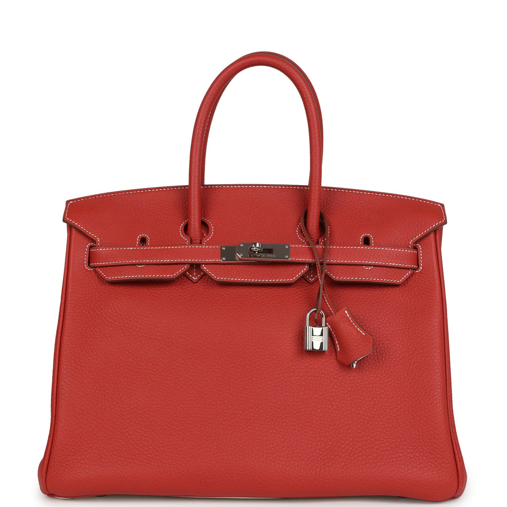 Pre-owned Hermes Birkin 35 Eclat Sanguine and White Clemence Palladium Hardware